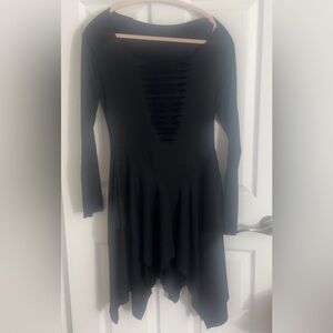 Forest ink Elegant Black Long Sleeve Dress with thumb holes !